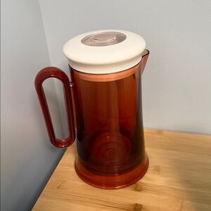 Red Plastic Pitcher with White Lid Qualy Design Brand Jug NEW
